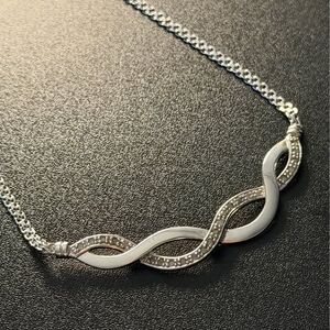 0.10Ct Round Cut Diamond Infinity Necklace 14K White Gold Plated Silver